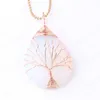 Tree of Life Water Drop Necklace & Pendants Rose Gold Wrap Wire Natural Gem Stone Purple Pink Quartz Opal Chakra Reiki