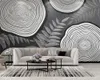 3d Home Wallpaper Nordic Modern Minimalist Wooden Wheel Plant Leaves Black and White Printing HD Decorative Beautiful Wallpaper