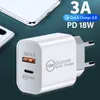 18W 20W高速USB充電器クイックチャージタイプC PD iPhoneの高速充電eu米国プラグUSB充電器付きQC 40 30電話充電器3303932