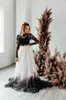 2020 Vintage czarne suknie ślubne Jewel Neck koronkowa aplikacja tiulowa linia długie rękawy gotyckie suknie ślubne styl plażowy Abiti Da S210f
