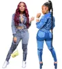 new Plus size 2XL fall winter Women denim jacket+pants two piece set fashion washed denim coat jeans 2pcs set high waist black blue jeans 3676