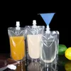100PCS 100 ml ~ 600ml Transparent Stand Up Spout Dryckväska Plastpip Förvaringspåse För Fest Bröllopsjuice Öl med Funnels1