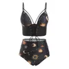 Przednia wiązana stroje kąpielowe dla kobiet Wysoka talia Lace Up Ruched Sun Star i Moon Tankini Set Spaghetti Paski Wyściełany Swimsuit