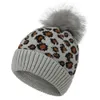 Leopard Pom Pom Beanies Women Winter Warm Knitted Hat Bonnet Pom Beanie Fashion Knit Caps Wool Hats 9 Colors HHA1504