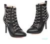 Hot Sale-size 32 33 to 40 41 42 43 44 45 46 Sexy Metal Chain Zip Side Stiletto Heel Ankle Boots Nightclub Designer Shoes