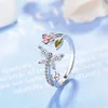 Flor de dedo Anéis Cubic Zirconia Abertura Resizable Moda Jóias Presentes Anel Coréia moda Feminino Ladies Silver Plated 255