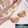 Dangle Chandelier Ethnic Style 10Colors Fan Shape Tassel Pendant Earrings Dangle Hollow Alloy Fringe Eardrop Charm Ear Hooked Women Earring Jewelry Gifts