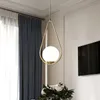Ins Style Simple Full Copper LED Pendant Lights Frosted Glass Ball Lampshade Nordic Simple Hotel Bedroom Restaurant Hoop Decor Pendant Lamp