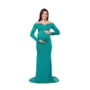 Fall Maternity Elegant Fitted Gown photo shoot clothing Sleeve V Neck Ruched Slim Fit Maxi pregnant Long dress D20