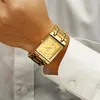 Relogio Masculino Wwoor Gold Watch Men Square Mens Watches Top Brand Luxe Golden Quartz roestvrijstalen waterdichte waterdichte polshorloge6976851