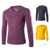 Fashion-V Neck Långärmad Fleece Mens Tröja Höst Pullover Solid Färg Mens Designer Sticka Man Kläder