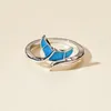 Isang Nova Moda 925 Sterling Silver Ring Creative Ocean Azul Dopin Cauda Ajustável Tamanho Anel Animal Jóias