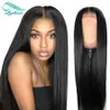 Bythair Silky Straight 13x6 HD Lace Front Menselijk Haar Pruik met Babyharen Natuurlijke Black Color Pre Plucked Hairline