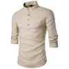 E-Baihui 2021 chemise cintrée explosive de couleur unie pour hommes, chemise pull à manches longues et col montant en lin coupe cintrée B17
