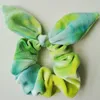 Cute Bunny Girls Flower Headbands Rabbit Ears Fabric Tie-dye Headwear Elastic Hair Band Hair Ropes