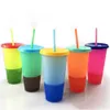 Plast temperatur ändra färg tumblers färgstarka kallt vatten återanvändbar bytejuice kaffekopp mugg med strån set