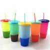 Plastic Temperature Change Color Tumbler Reusable Water Bottles With Straws Magic Colorful Colors Changing Juice Coffee Cup Mug