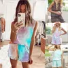 Tie Dye Designer Kläder Kvinnor Sleepwear Passar Leopard Print Sommarbunt Pyjamas Ärmlös Top T-Shrit Set Kvinnliga Hemkläder LSK906