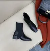 Damen-Stiefel mit klobigem Absatz, Stretch-Socken, schwarze Stiefeletten, luxuriöse sexy Slip-On-Stiefel mit quadratischem Zehenbereich und hohem Absatz, modische Martin-Stiefel für Damen