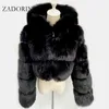 ザドリン高品質の毛皮の毛皮の毛皮のコートとジャケットの女性ふわふわしたトップコートとフード付き冬のジャケットマントーフェム200921