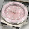 Großartige 40 mm leuchtende rosa Zifferblatt Saphirkristall Herren Uhr Uhr Automatisch Date Automatisch mechanisch silberne Edelstahl Armbandwatch4383814