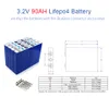 16PCS 3.2V 90AH LIFEPO4 Batteri Litium 270a 3c Högt avlopp för DIY 12V 24V 48V Solomriktare Elektrisk fordon C oach golfbil