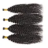 Dhgate I Tip Curly Hair Extensions Per I Capelli cutícula Alinhados cabelo encaracolado Kinky Hetero 100g / 100s Natural Black # 1B Off Negro Cor