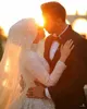 Landelijke elegante moslim trouwjurken met lange mouwen, hoge hals, kant, geappliceerde kralen, kerk, bruidsjurken, Robe De Mariee