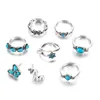 Blaues türkiser Perle 8 -Stück -Set -Ring -Ohrring -Kombination Dekoration