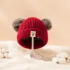 A866秋冬の赤ちゃんの漫画の耳の帽子子供ニット帽子の女の子の男の子の暖かい豆子供の帽子