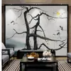 Ny kinesisk stil abstrakt gren kran landskap handmålad bakgrund väggdekoration målning 3D stereoskopisk tapet