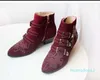 Vente chaude- Femmes Bottes Cloutées 100% Cuir Véritable Cheville Chaussures Mode Fille Hiver Martin Chaussons Chaussures 10 Couleurs Taille 35-42