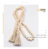 Drewno Koralik Garland Rustykalne Koraliki Modlitwy Koraliki Wall Wiszące Dekoracji 14 mm 16 mm Tassel Bead Chain Kka8007