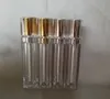 8ml fyrkantig form transparent läppglans / färgkrämrör läppbalmrör eller läppstift med guld / silver topp plastpropp inuti t200819