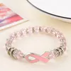 Breast Cancer Awareness Beads Bracelets Pink Ribbon Bracelet Glass Dome Cabochon Buttons Charms Jewelry Gifts For Girls Women3269