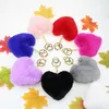 Keychains Lanyards Pom Keychain Pompom Key Chain Heart Ball Keychains Fluffy Faux Rabbit päls Keyring Key Ring Women