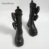 Stiefel 2021 Trendy Frauen Mid-Calf Echtes Leder Rindsleder Seitentaschen Plattform Schwarz Mittlere Booties Punk Street Younster1