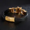 12 mm breiter goldfarbener Wolfskopf-Armband aus Edelstahl 316L, Geschenk, schwarzes Lenther-Armband, Geschenk 8 26 291Y