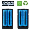 Paquet de 4 batteries Li-ion rechargeables 11.1W 3000mAh 18650 3.7V BRC pour lampe de poche, torche Laser + 2x18650 double chargeur