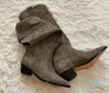 2023 Perfect Paris France Isabel Stivali Scarpe Stivali da cowboy in pelle scamosciata Stile Al ginocchio Pelle di vitello cucita di ispirazione occidentale