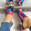 Letnie pantofle damskie kryształowy Peep Toe drukuj czeski obuwie plażowe sandały damskie buty platformy muły Sandalias De Mujer Y200620
