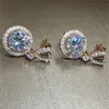 Bowknot 18K Rose Gold Diamond Dangle Earring Original 925 Sterling Silver Jewelry Party Wedding Drop Earrings For Women Bridal 200265G
