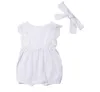 Baby Designer Ubrania Koronki Dziewczyna Romper Bow Pałąk 2 sztuk Zestawy Bez rękawów Kombinezony Niemocześnie Solidne Dzieci Playsuit Letnie Odzież dziecięca D5701