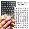 Laser Gold Letter Preto Personagem 3D Nail Art Adesivos UV Gel Polonês Applique Manicure Acessórios