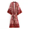 Bluzki damskie Koszule Ayualin Kimono Robe Kobiety Vintage Bawełna Kwiatowy Drukuj Lato Cardigan Boho Beach Bikini Cover Up Vestidos Tunika