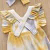 Ins Tie Tyed Newborn Bodys Curys Bodys Bown Suits Bandbands 2pcSset Baby Ruffle Ruffer Boutique Boutique Kids Climbing Clothes8538138