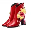 Boots Brand Genuine Cow Leather Shoes Woman Ankle Autumn Winter Warm Sexy High Heels Zipper Black Red Dress Short Boot1