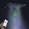 Bluetooth Music Shower Head Bathroom Ceiling LED Shower Set Rainfall Waterfall Black Showerhead Faucets Thermostatic Concealed Mixer