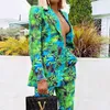 2020 Autumn Women Pant Suits Green Jungle Print Blazer Vintage Streetwear lange mouw jas en hoge taille broek 2 -delige set