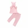 Barn Solid Kläder Satser Ärmlös Vest Ruffled Top + Byxor 2st / Sats Boutique Baby Girls Artikel Pit Outfits M2512